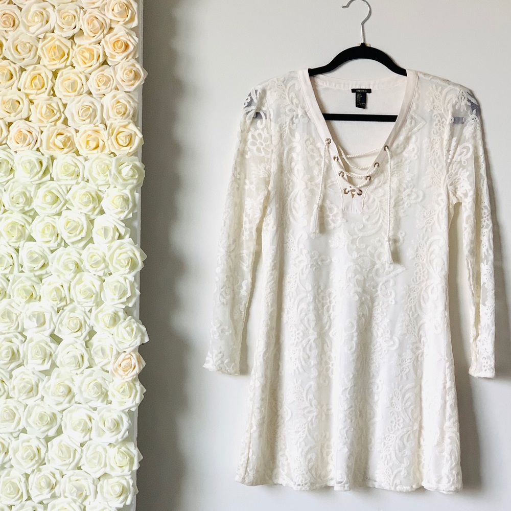Mesh embroidery lace white dress